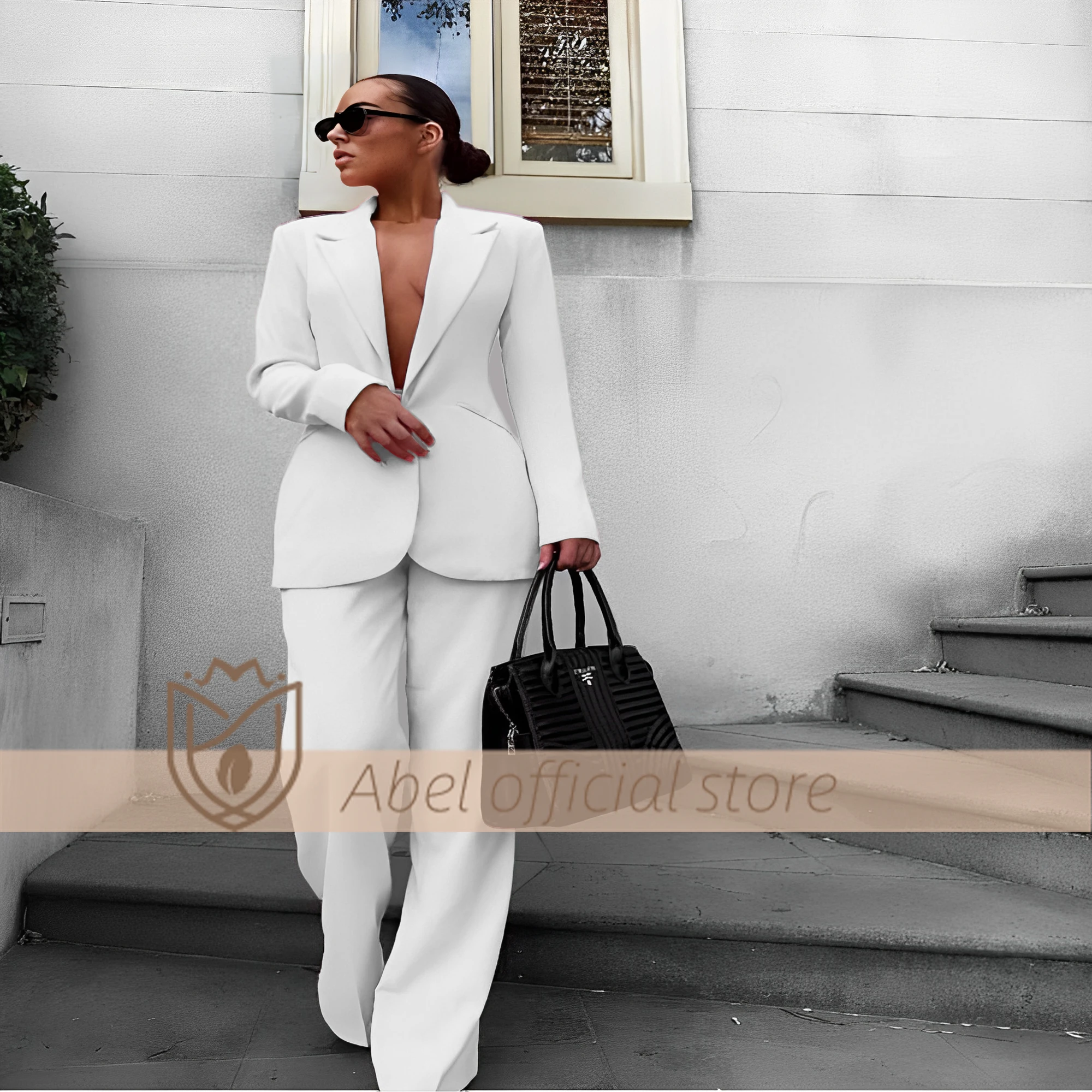 Women's Pink Suit 2 Piece Single Breasted Peak Collar Fashion Casual Jacket Jacket and Wide Leg Pants Custom Set