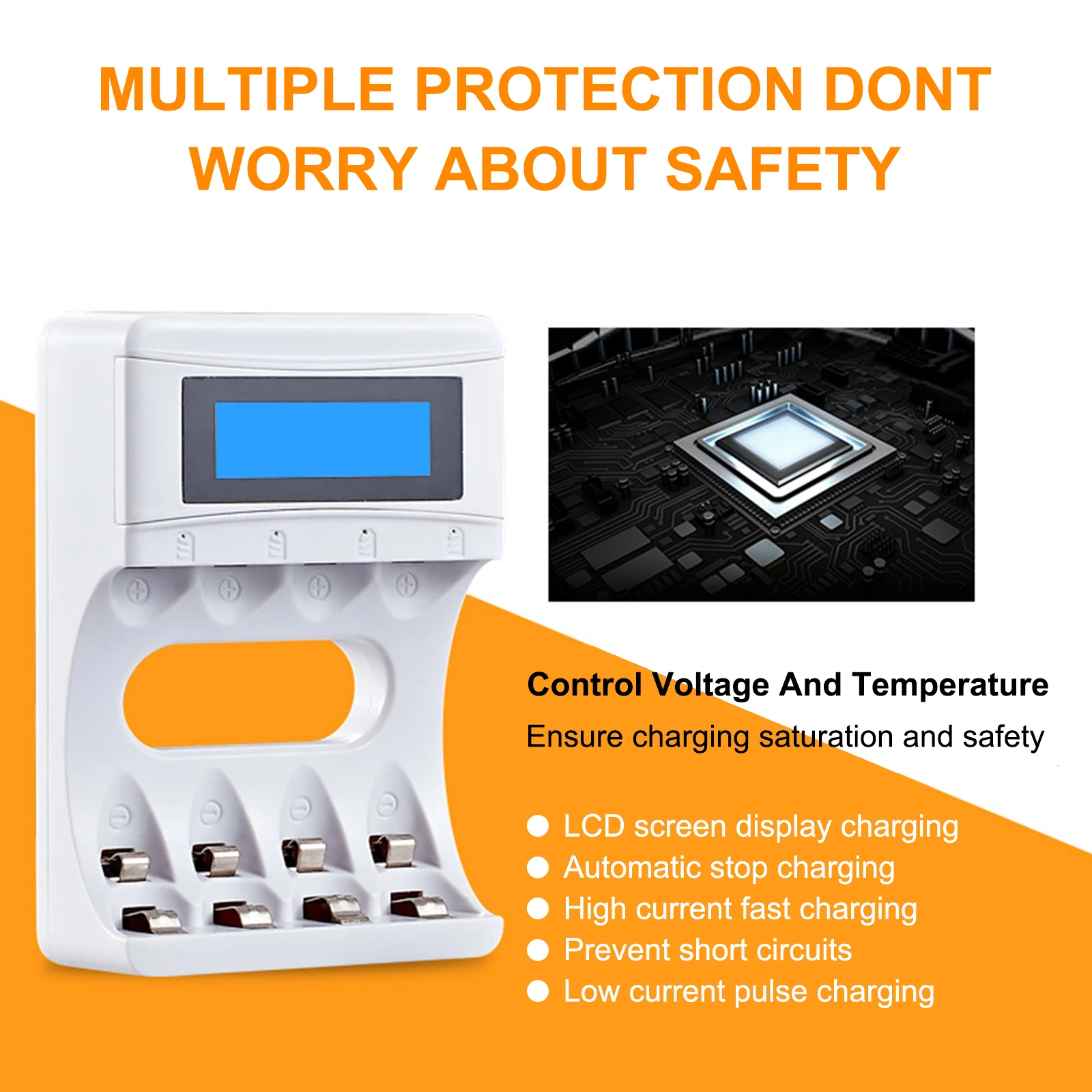 4 Slots Battery Charger with LCD Display for AA AAA Ni-MH Rechargeable Battery Smart Rechargeable Battery Charger USB 2A Fast