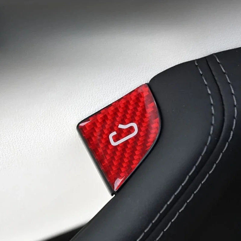 테슬라 모델 3 Y 2018-2025용 4PCS 리얼 카본 파이버 자동차 도어 스위치 패널 커버 스티커 자동차 인테리어 장식 액세서리