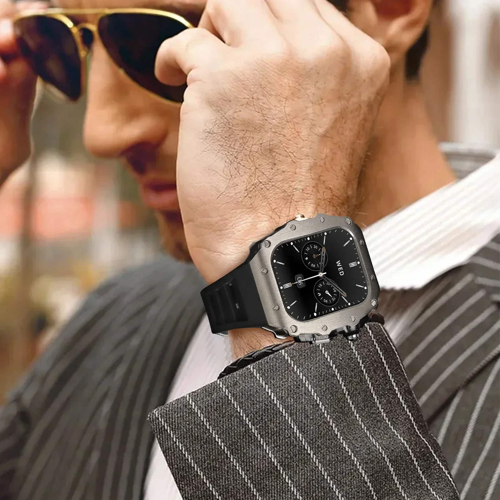 Deluxe Stainless Steel Watch Case with Silicone Pin Buckle