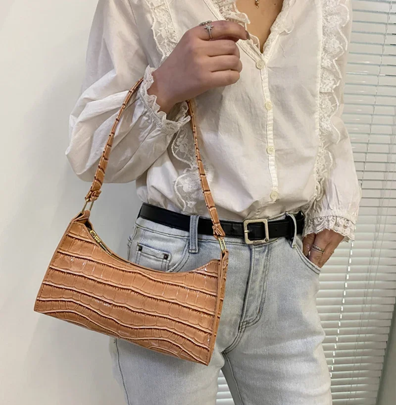 Alligator Pattern PU Leather Handbag - Womens Small Armpit Messenger Bag