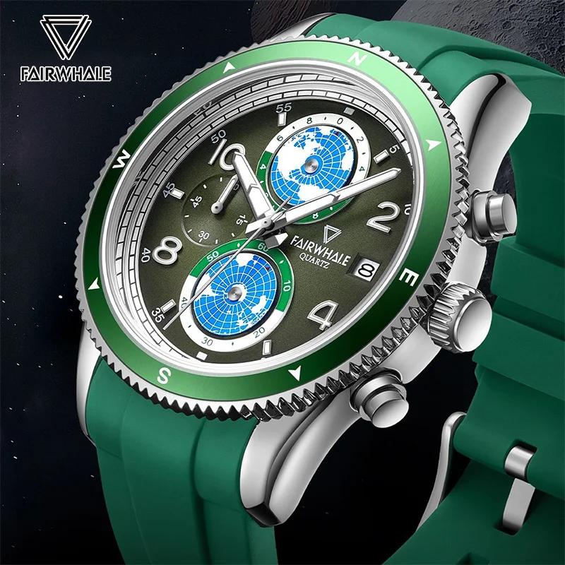 Fashion Mens Green Watches Brand Mark Fairwhale Sports Silicone Strap Quartz WristWatches Luxury Earth Clocks Reloj Dropshipping