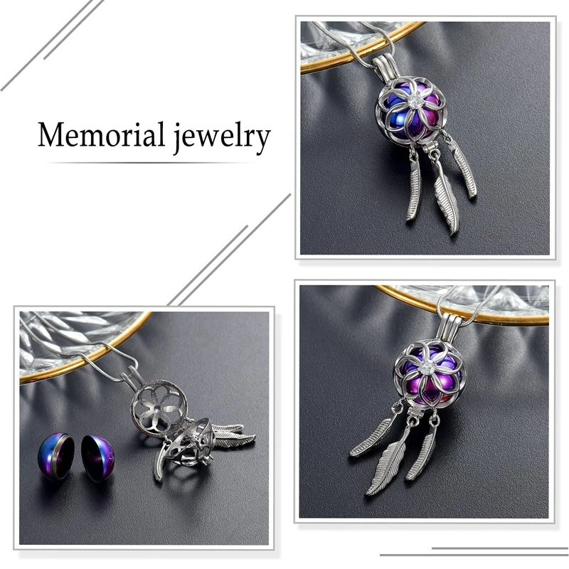 Cremation Jewelry Urn Pendant Necklace with Hollow Urn Cremation Jewelry for Ashes Dream Catcher Shape Pet Cremation Portable Memorial Box