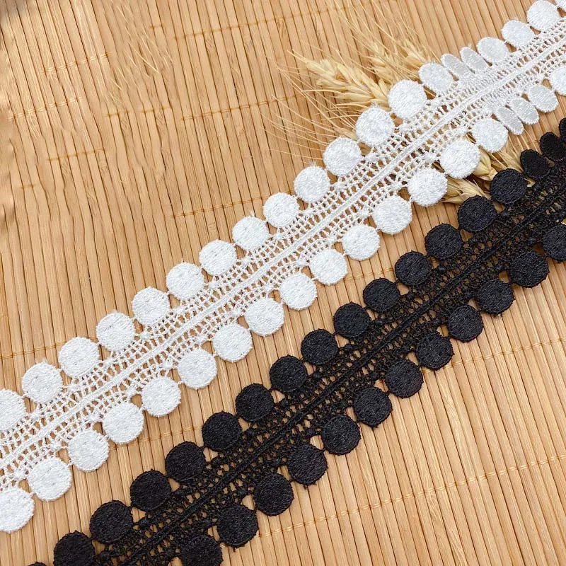 

45Yards Lace Trim White Black Dots Designs Sewing On Ribbons Dresses Neckline Garment Decor Clothes Accessories DIY
