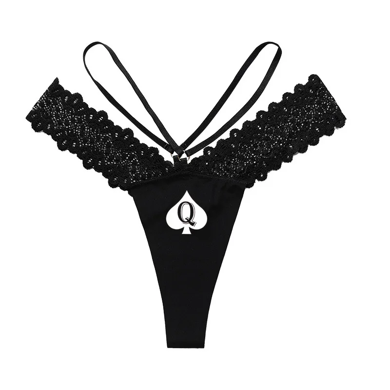 Q Spades Print Sexy Women Underwear Hot Wife Queen Sports Fitness Seamless Girl's Panties Low Waist Ladies Thongs