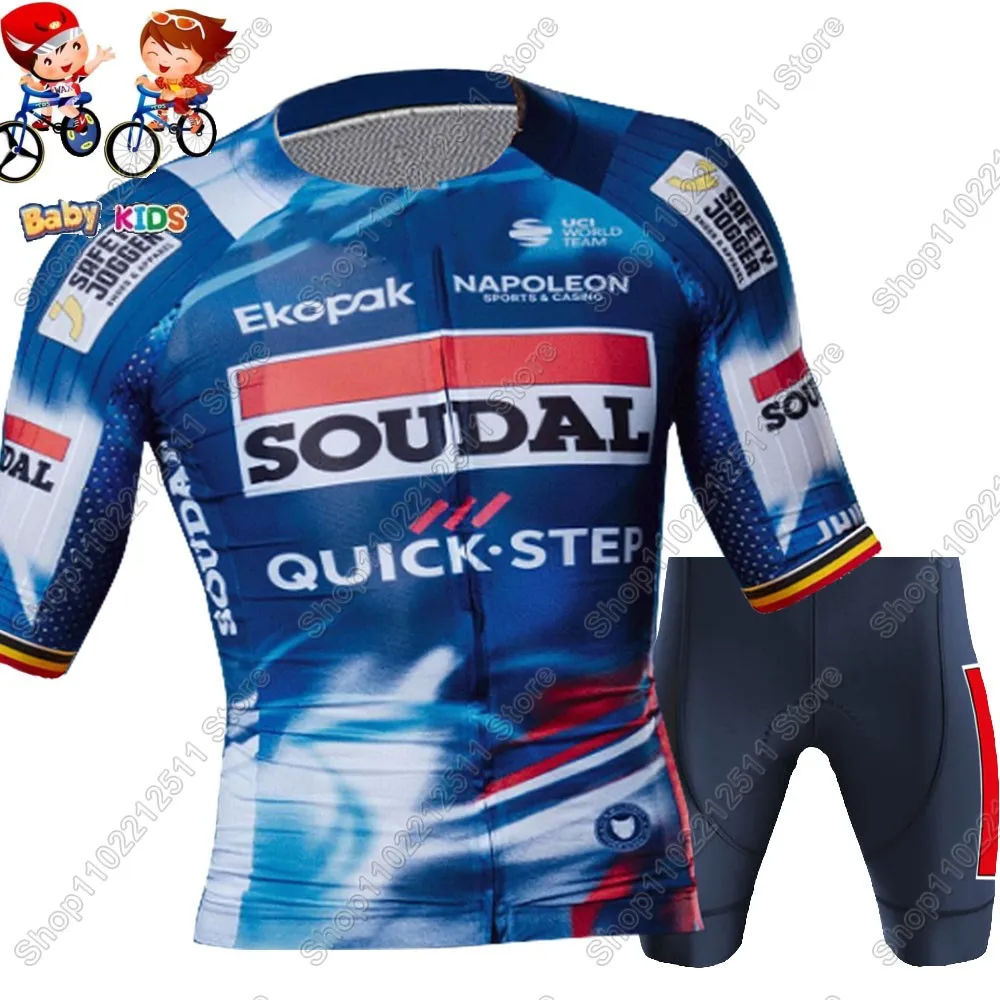 Kids Soudal Quick Step Cycling Jersey Set Boys Girls Cycling Clothing Road Bike Shirts Suit Bicycle Pants