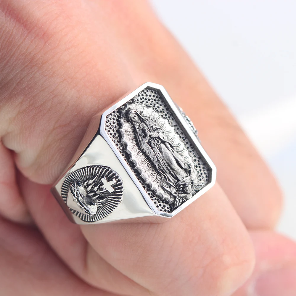 The Heart of Our Lady Virgin Mary Sacred Heart Of Jesus Pray And Faith Sterling Silver Ring 6
