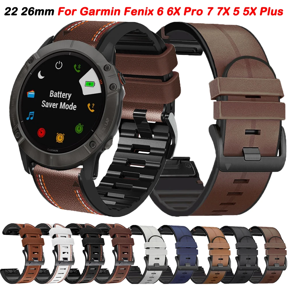 

22 26mm Sports Strap For Garmin Fenix 6 6X Pro 7 7X Pro 5 5X Plus 3HR Smartwatch Leather Silicone Bracelet Enduro MK1 MK2i Band