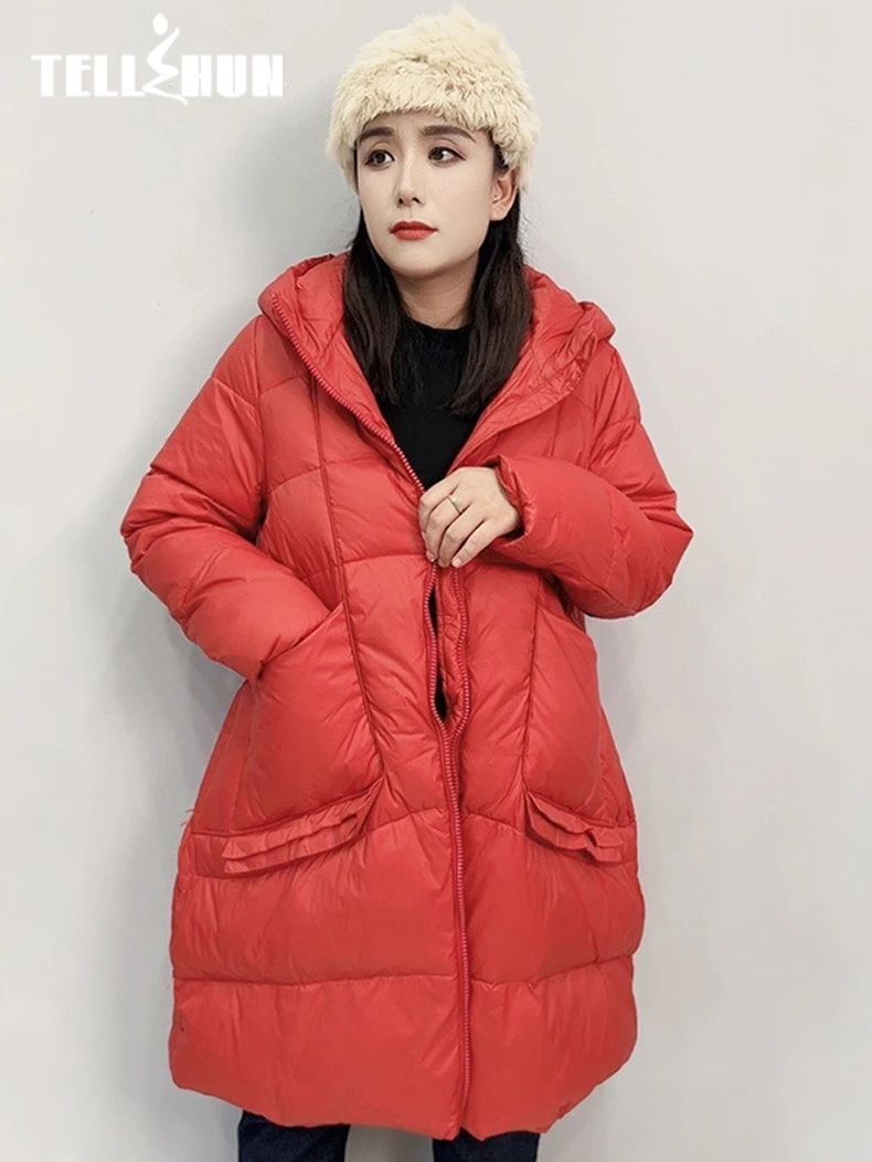 

Loose Pocket Duck Down Jacket For Women Mid-Length Warm Winer 2023 Puffer Down Coat With Hooded Women Parka Clothes Large Size