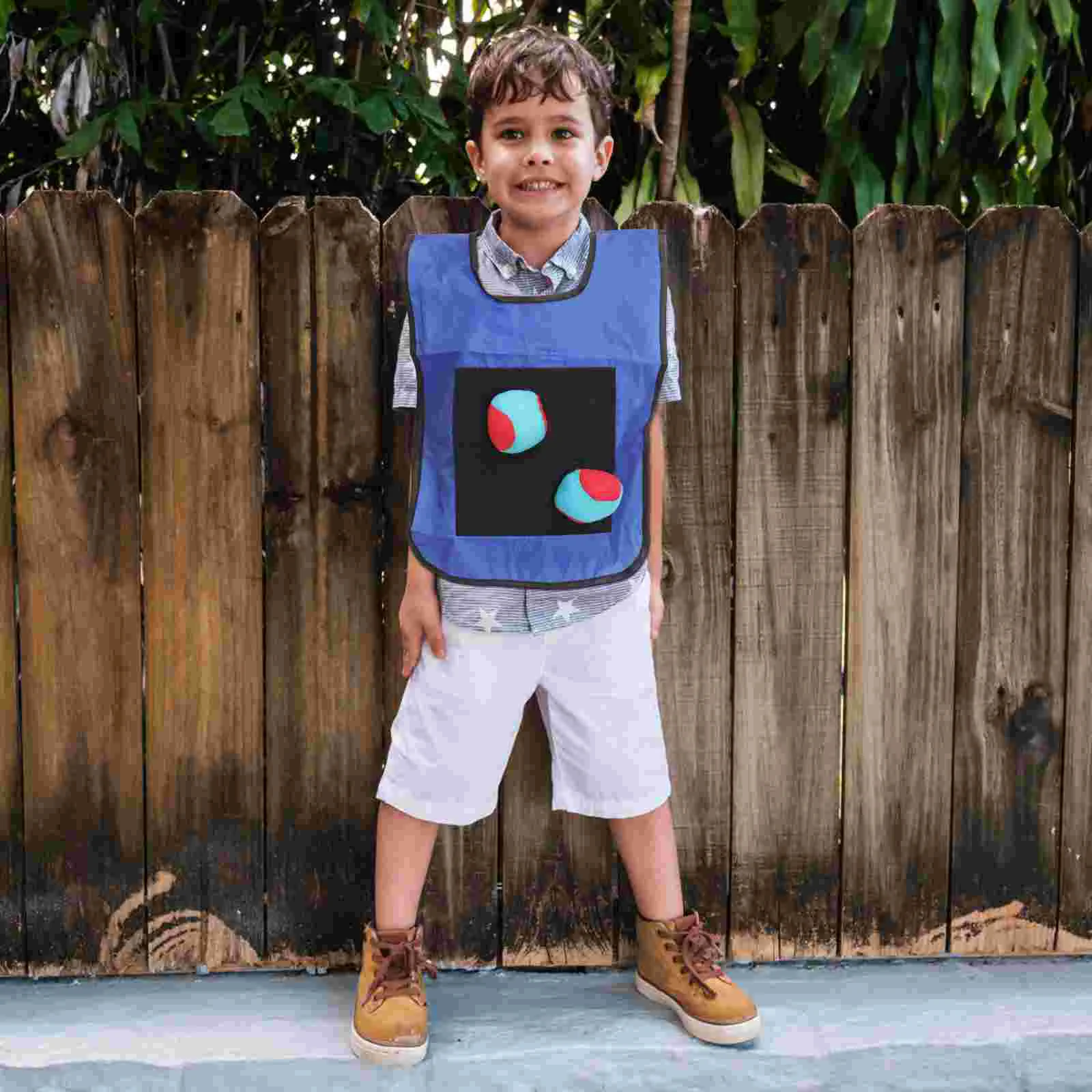 Small Blue Children Sticky Ball Vest Viscous Jersey Vest Game Props Adhesive Ball Vest with 3 Random Color Balls for Kids 3