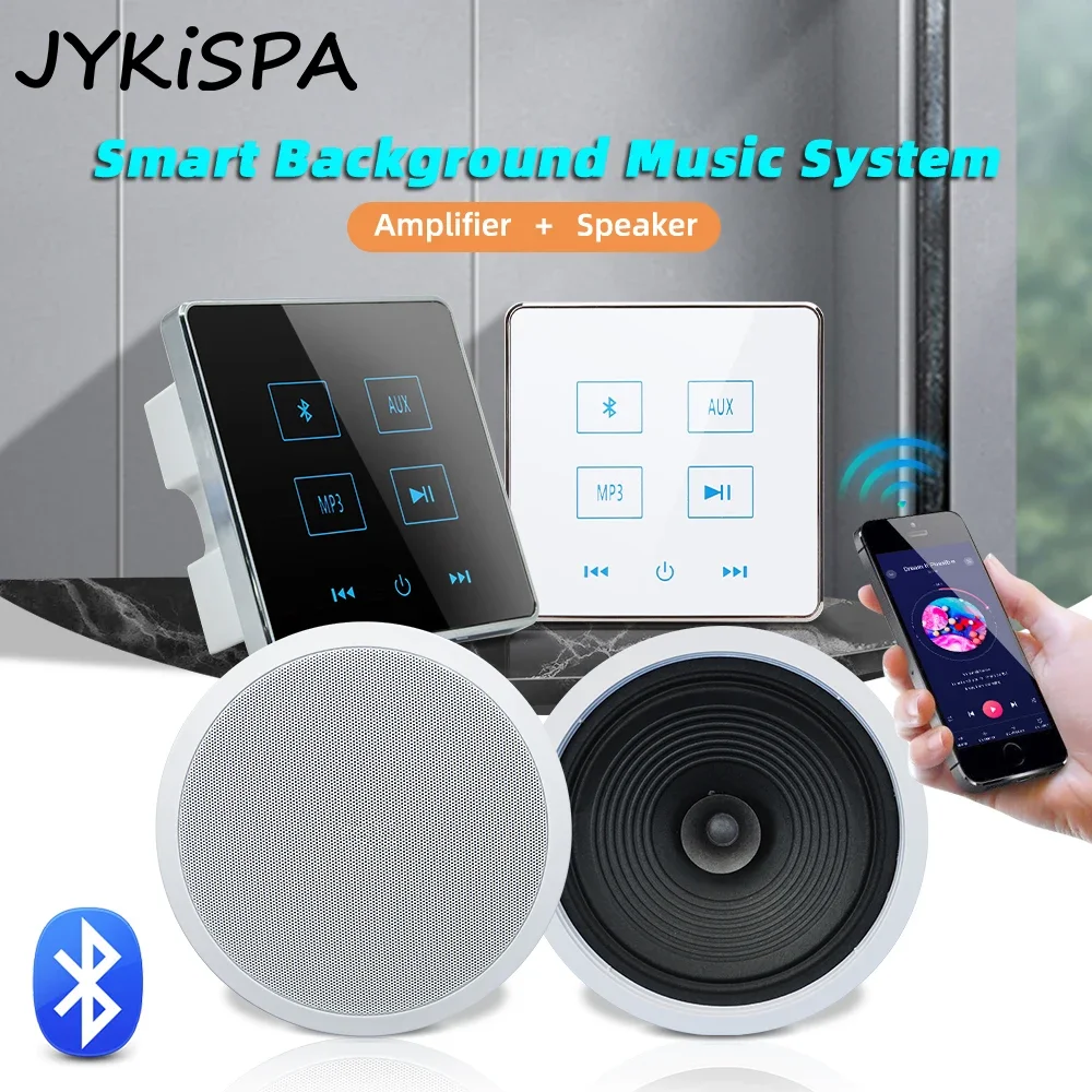 Smart Home Theater Bluetooth Wall Amplifier Background Music System Audio Panel with 8 inch Stereo Ceiling Speaker for Kitchen