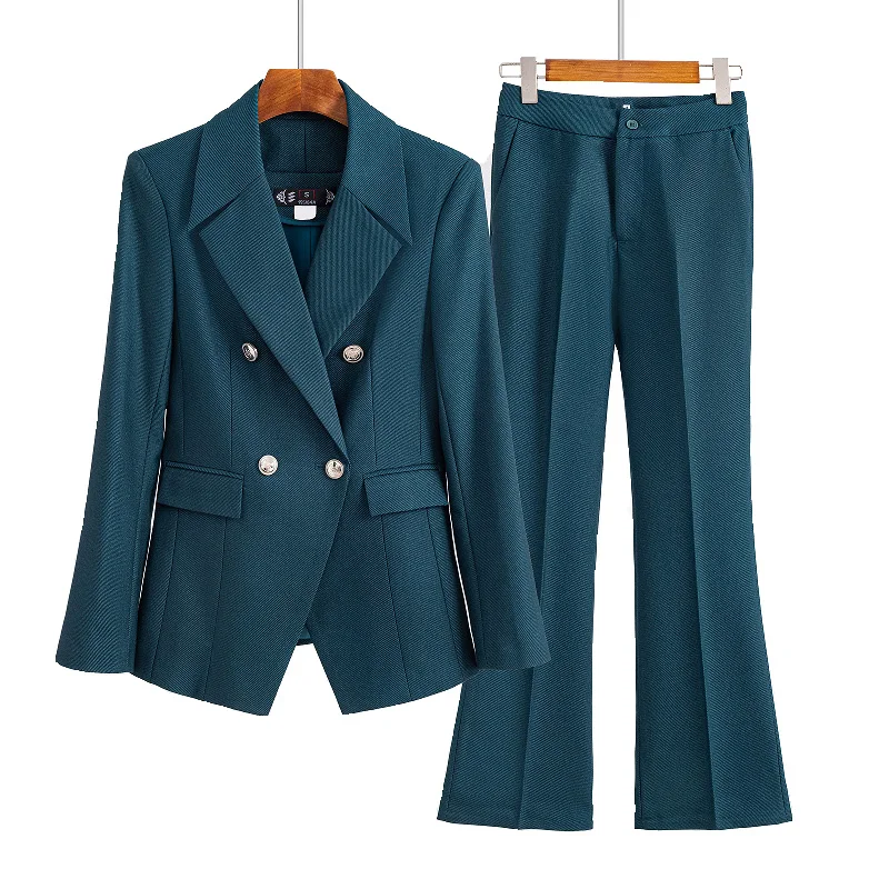 

High End Double Breasted Business Suits Women Long Sleeve Blazer And Pant 2022 Autumn New Temperament Workplace Formal Work Wear