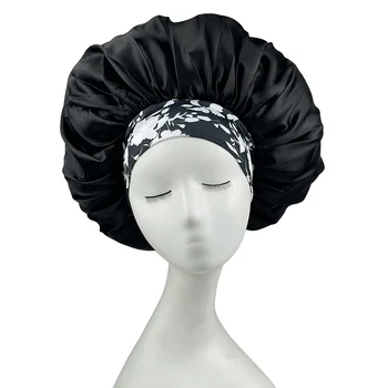 Women Satin Bonnet Floral Print Spandex Wide Stretchy Band Bonnet Satin Cheveux Nuit Silk Sleeping Night Cap Bonnets for Women 1