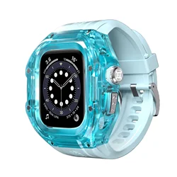 Enhanced Waterproof Silicone Sport Strap and Watch Case Kit - iwatch ultra 1 (Blue Tr Blue)