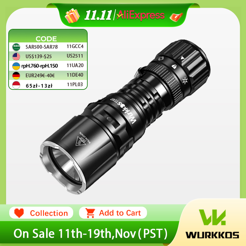  Wurkkos TD07 18350 Tactical Flashlight 1300LM 479M Long Range Rechargeable Lamp IP68 Mini Torch with Finger Ring Dual Switches 