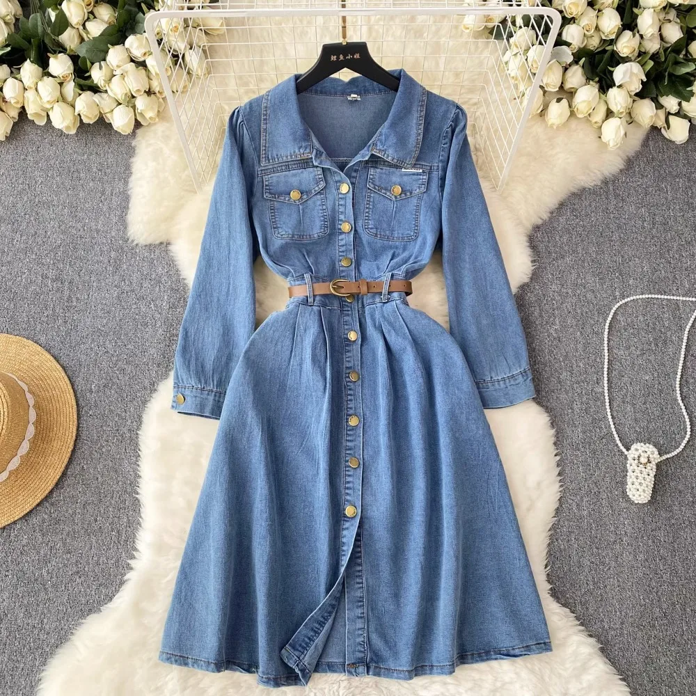 Vestido Camisero Mujer Manga Larga Con Lunares - Corte A-line Vintage - Negro O Rosa