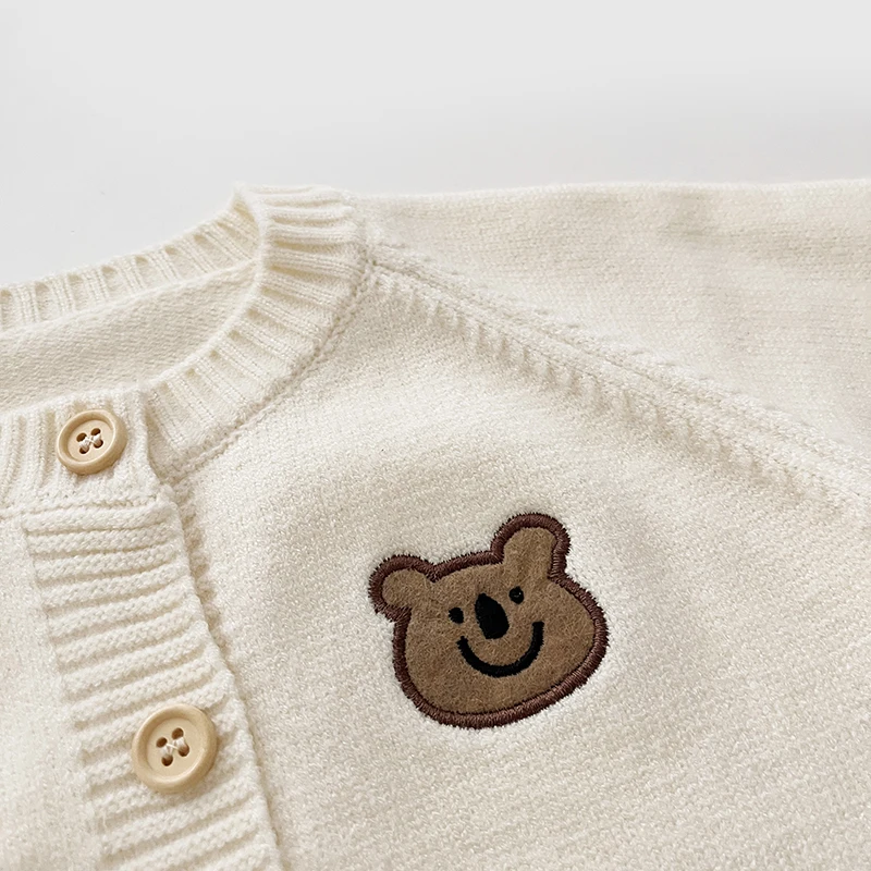 Spring And Autumn Newborn Baby Girls And Boys Sweater Cotton Coat Cartoon Bear Long-sleeved Knitted Korean Fashion Soft Casual
