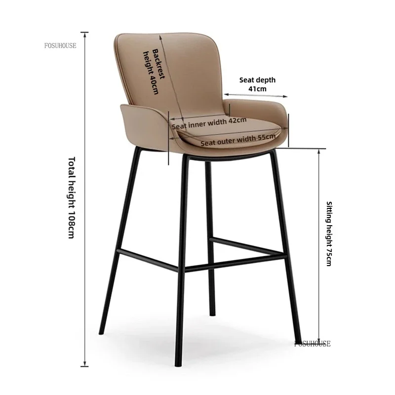 Italian Leather Backrest Bar Chairs for Kitchen Furniture High Bar Stools Front Desk Chair