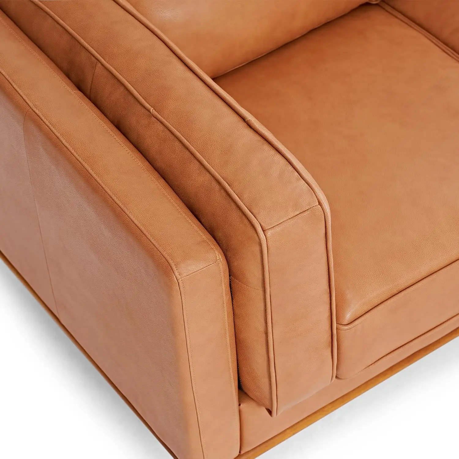 Artisan Full Leather Sofa 88” - Pure Full Italian Nappa Leather Couch, Solid Wood Accent, Ultimate Comfort, Cognac Tan