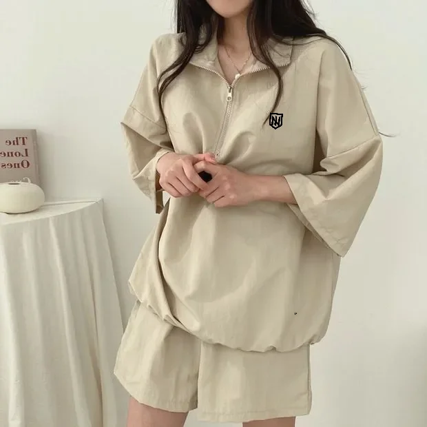 여성용 골프 반팔 반바지 여성용 투피스 여름 패션 캐주얼 지퍼 운동복 정장 루즈한 골프 의류
