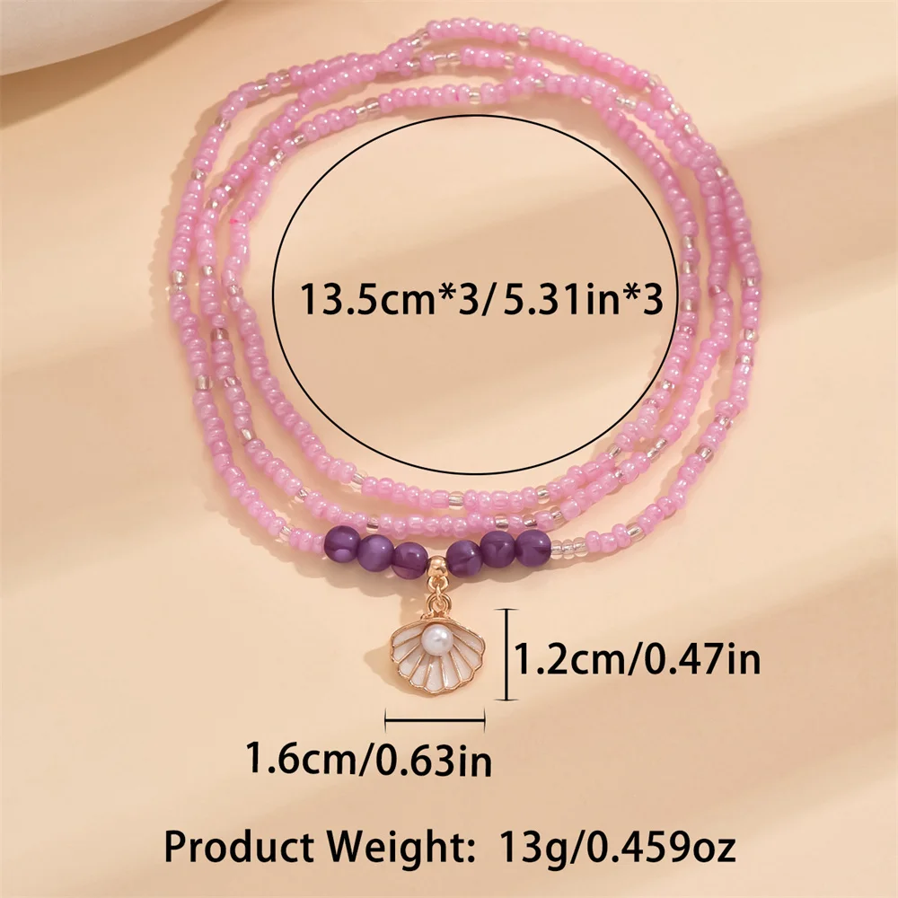 Fashion Cute Shell Pearl Purple Rice Bead Anklets For Women Gold Color Foot Chain Beach Jewelry Ankle Bracelet Summer Accessory