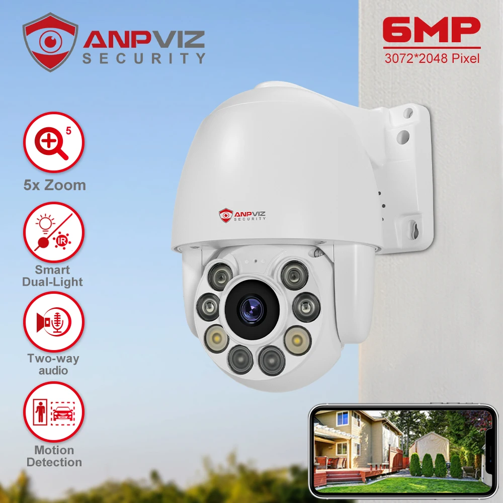 Anpviz 4K 8MP IP PTZ Camera Outdoor Security Speed Dome 2.7-13.5mm 5X Optical Zoom CCTV Video Surveillance Camera 100m IR IP66
