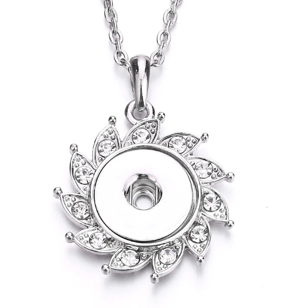10Pcs Rhinestone Flower Snap Button Pendant Necklace For Women Snaps Buttons Jewelry