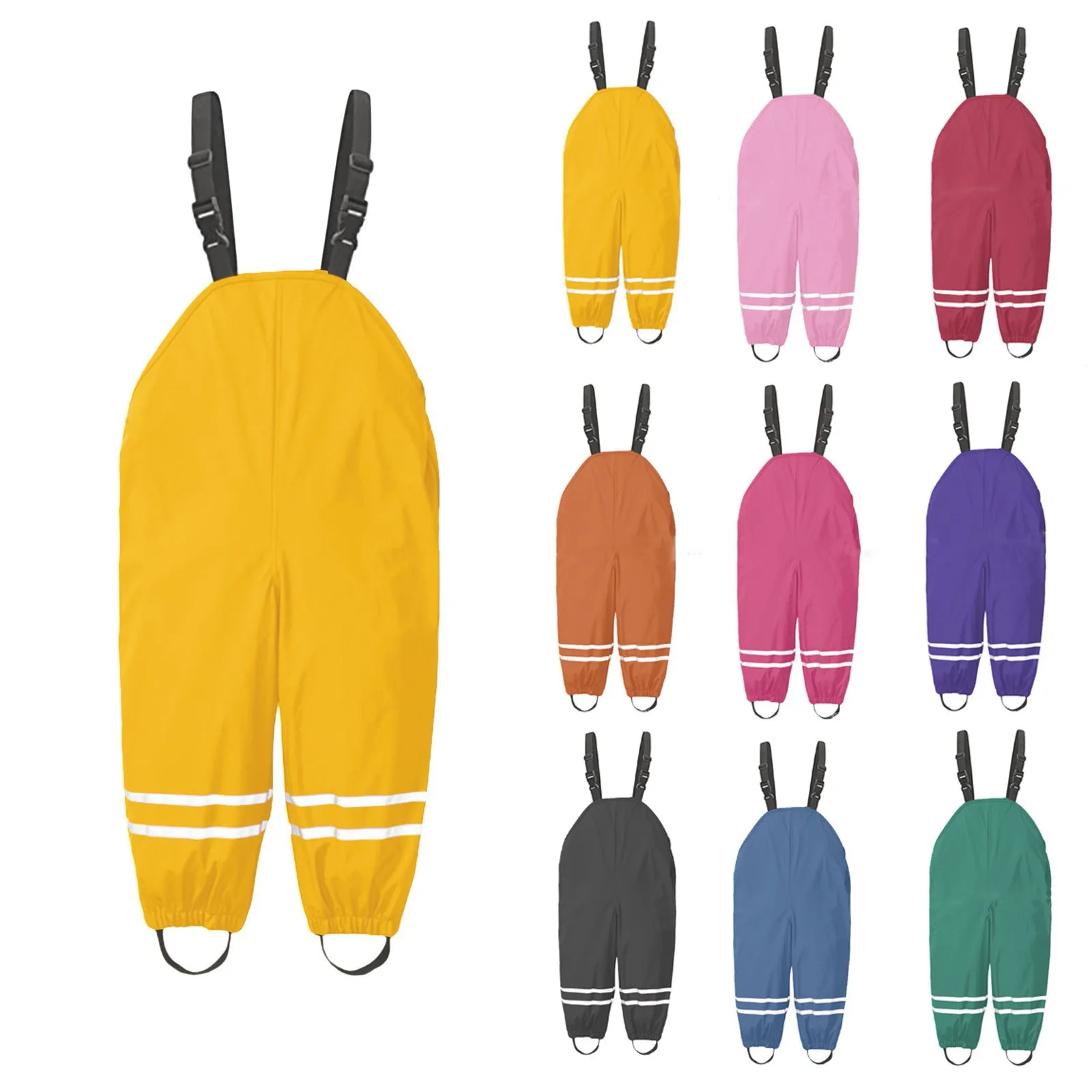 Windproof Quick-dry Pants Kids Overalls Rain Pants Adjustable Strap Rain Jumpsuit Trousers Long Children Clothes