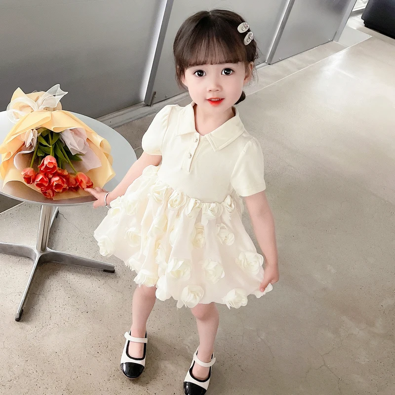 

Summer Baby Girls Dress Three-dimensional Floral Princess Dress Kids Everyday Clothing Beach Vacation Children Clothes 2-8 Years