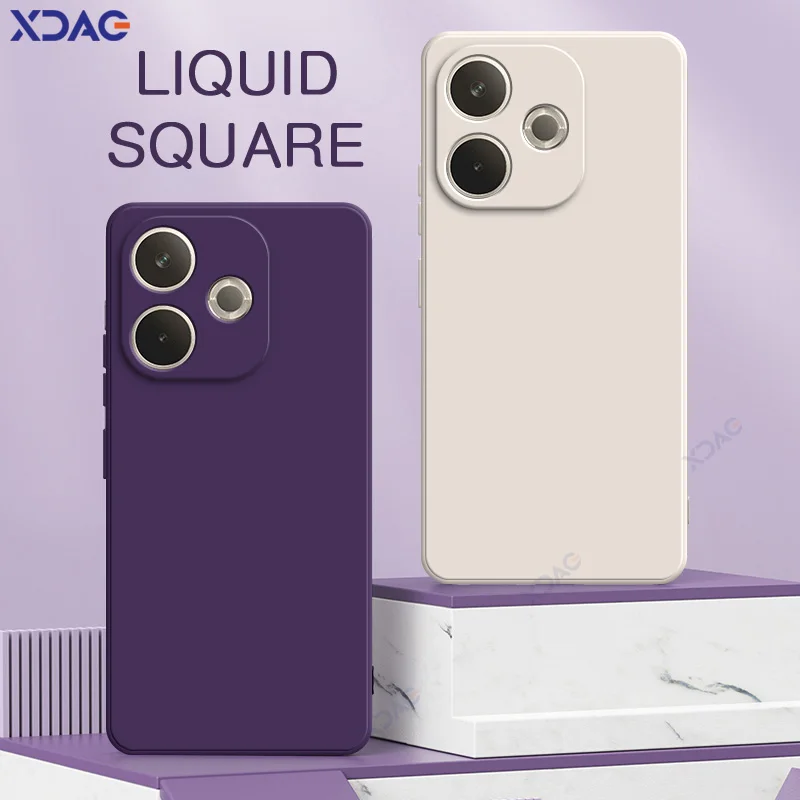 Luxury Dual Layer Cellphone Case with Camera Protection - Soft Square Liquid Silicone Armor