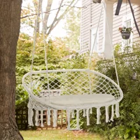Outside Patio Swing Chair W/ Steel Frame, Built-In Armrests, & Curved Back White 2