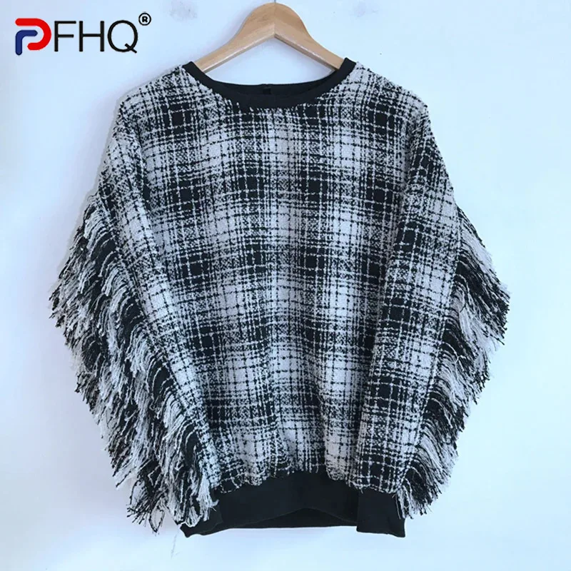 

PFHQ Men's Tweed Fur Fringe China-Chic Pullovers Tide Warm Creativity Personality Casual Chic Contrast Color Tops Autumn 21Z1414