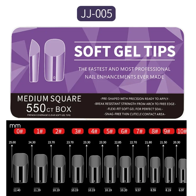 Nail tips 550piece medium and short soft gel medium apricot/coffin head full coverage matte extension acrylic press-on
