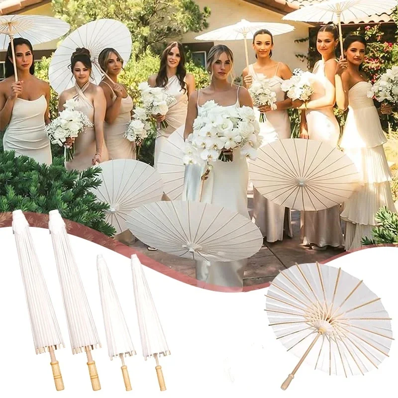 

60/84cm Wedding paper umbrellas Wooden handle White DIY Chinese Paper umbrella For Party Wedding Photography Props Graffiti