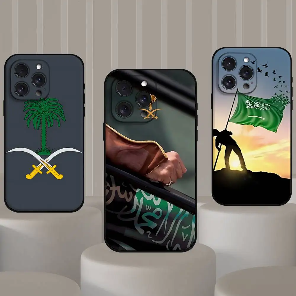 غطاء هاتف بتصميم علم المملكة العربية السعودية لأجهزة آيفون 17 برو و15 و13 و14 و16 و11 و12 برو ماكس و7 و8 بلس وXR وXS وX، غلاف سيلي...