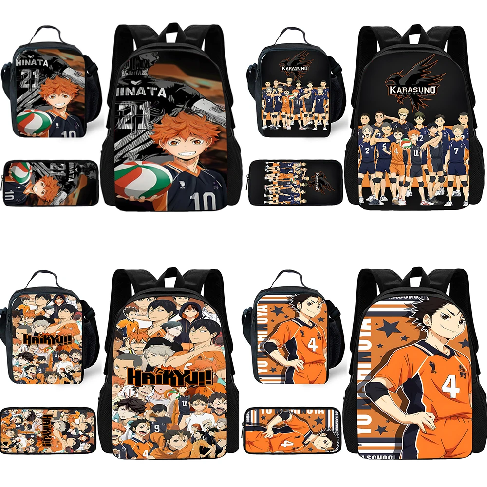 Cute volleyball animation Haikyuu boys' school backpack set, lunch bag, pencil case, boys' and girls' backpacks, the best gift 1