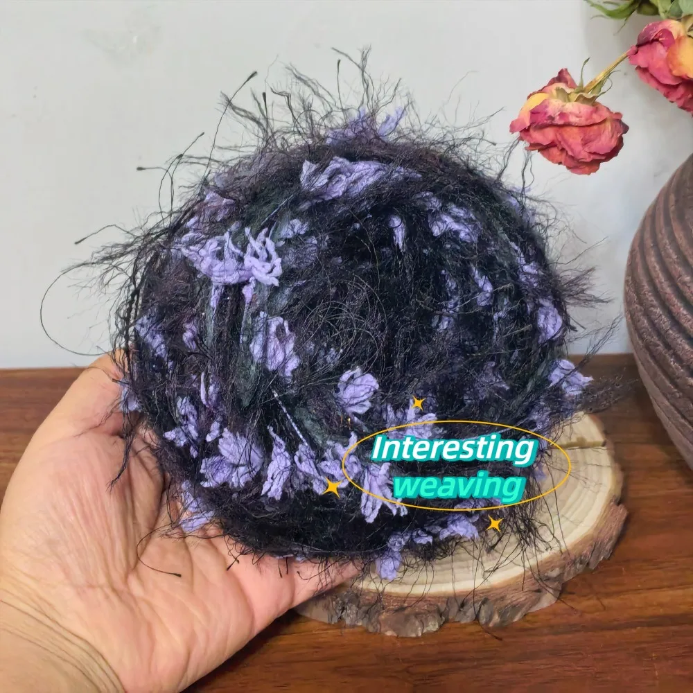 100g 다크 나이트 퍼플 아이리스 핸드 믹스드 원사, 모조 마튼 긴털 나비 원사, 크로셰 스카프, 모자, 가방