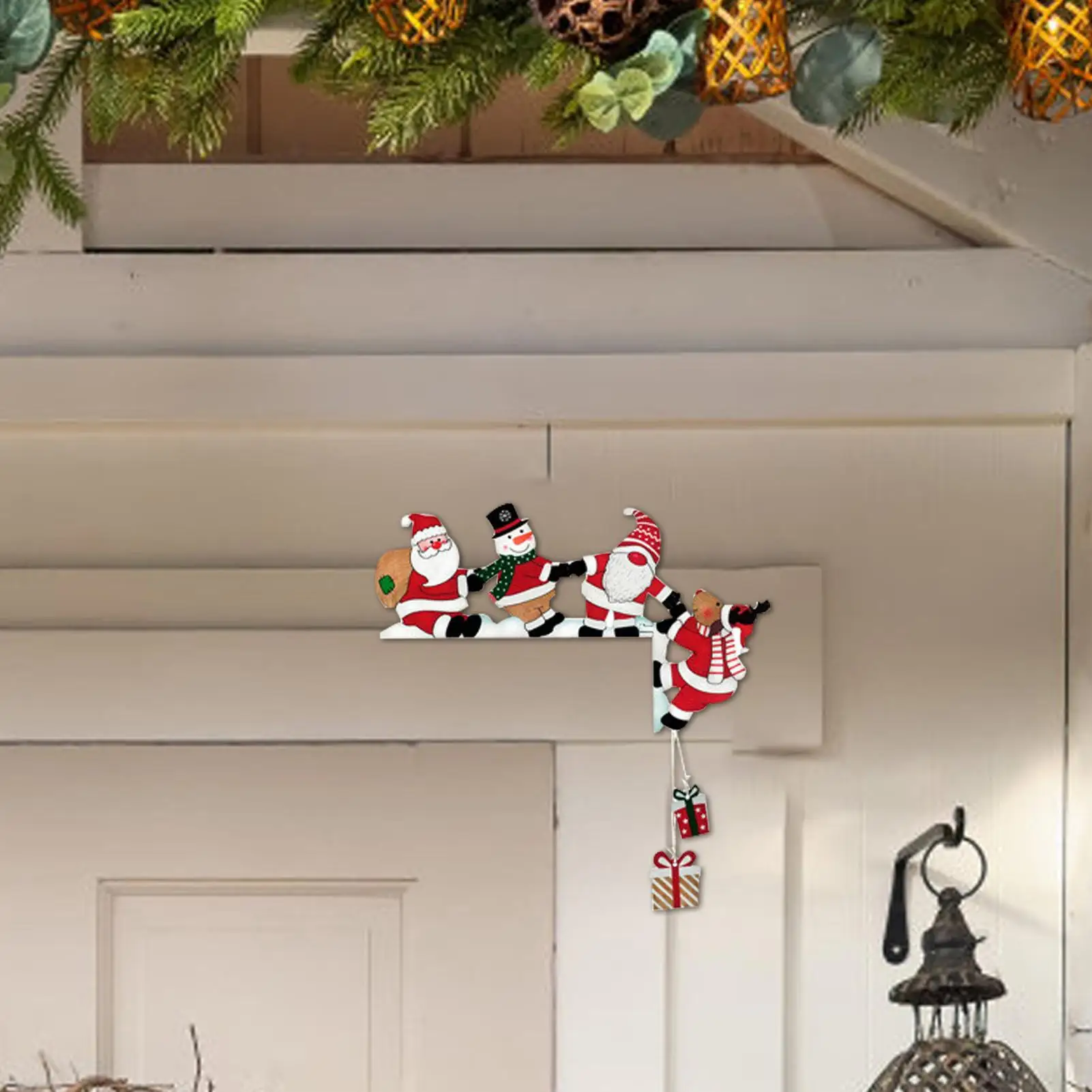 2025 New Santa Door Corner Decor Christmas Cartoon Door Frame Decor Snowman Reindeer Wooden Pendant Party House Decors