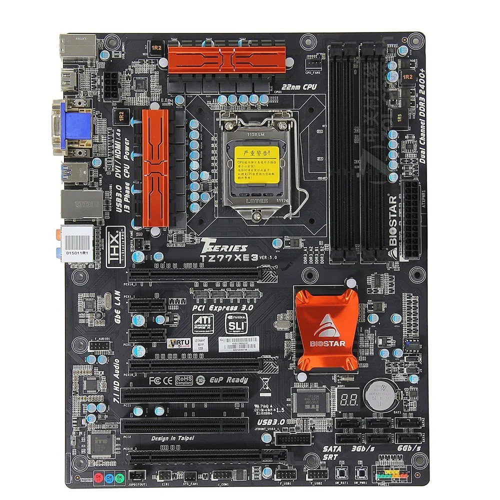 Used Biostar TZ77XE3 Motherboard Overfrequency Socket 1155 32GB DDR3 I7 I5 I3