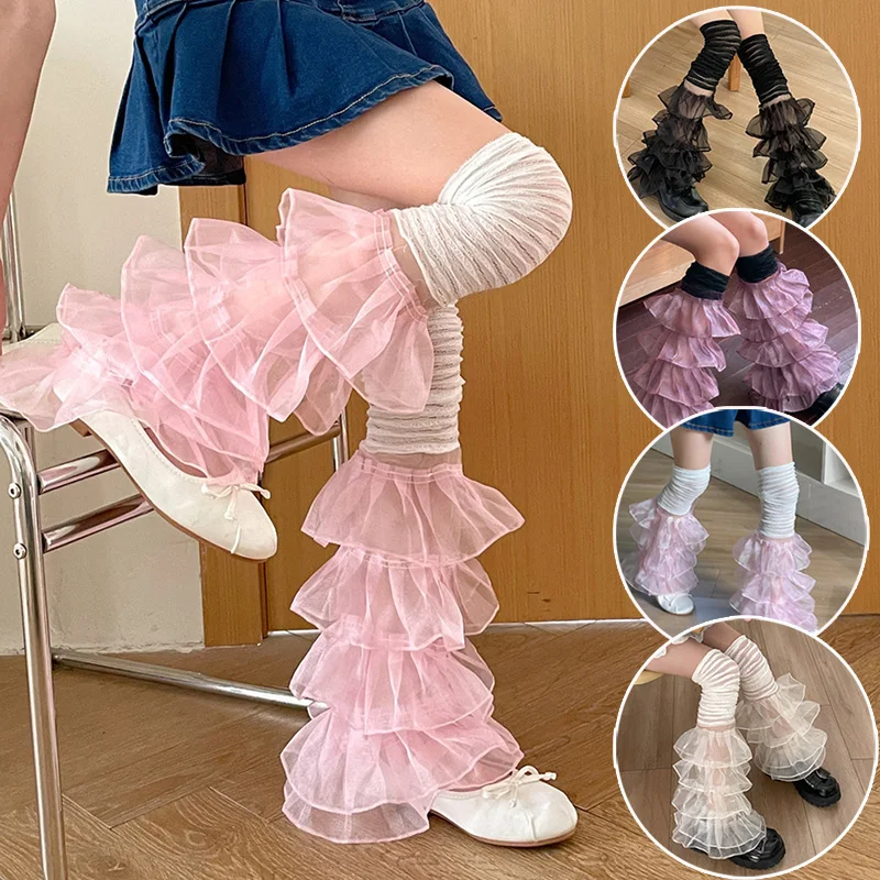 

Y2K Leg Warmers 2000's Women Ruffled Lace Patchwork Thigh High Socks Kawaiii Lolita Style Boot Cuffs Cover Streetwear Long Socks