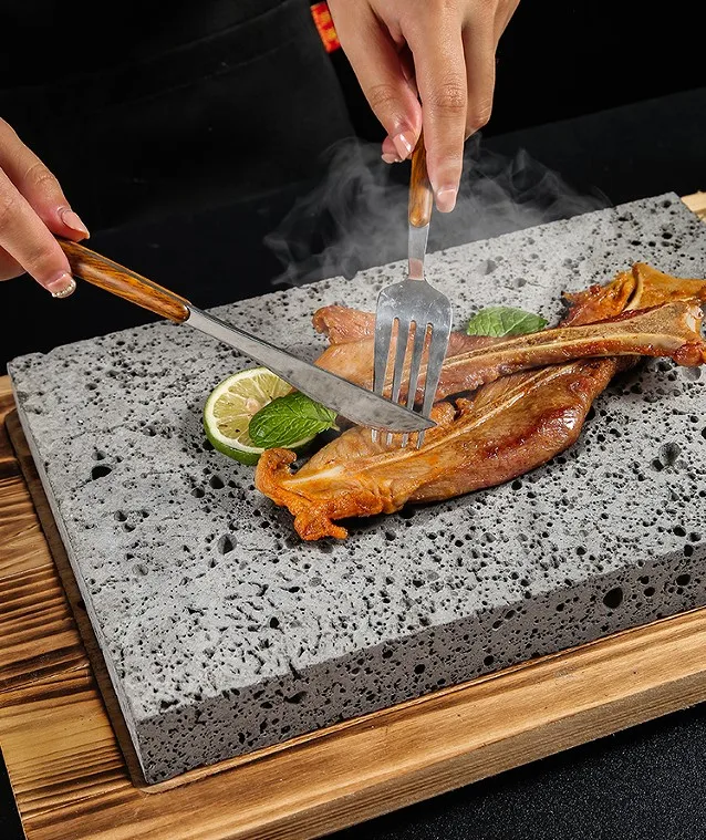 Volcanic Slate Barbecue Stone Grill Pan Steak Pan Western Restaurant 25X15CMCM High Temperature Rock Grill Pans Grilled Eel Plat