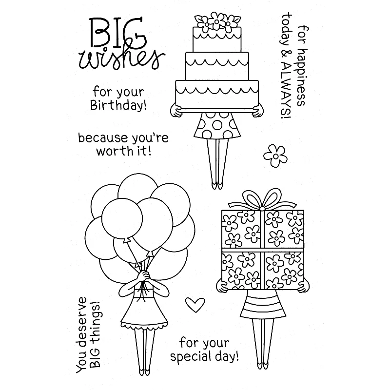 

Holding Happiness Clear Stamps Cake Gift and Balloon Bouquet Transparent Silicone Stamps For DIY Scrapbooking Cards Crafts X38