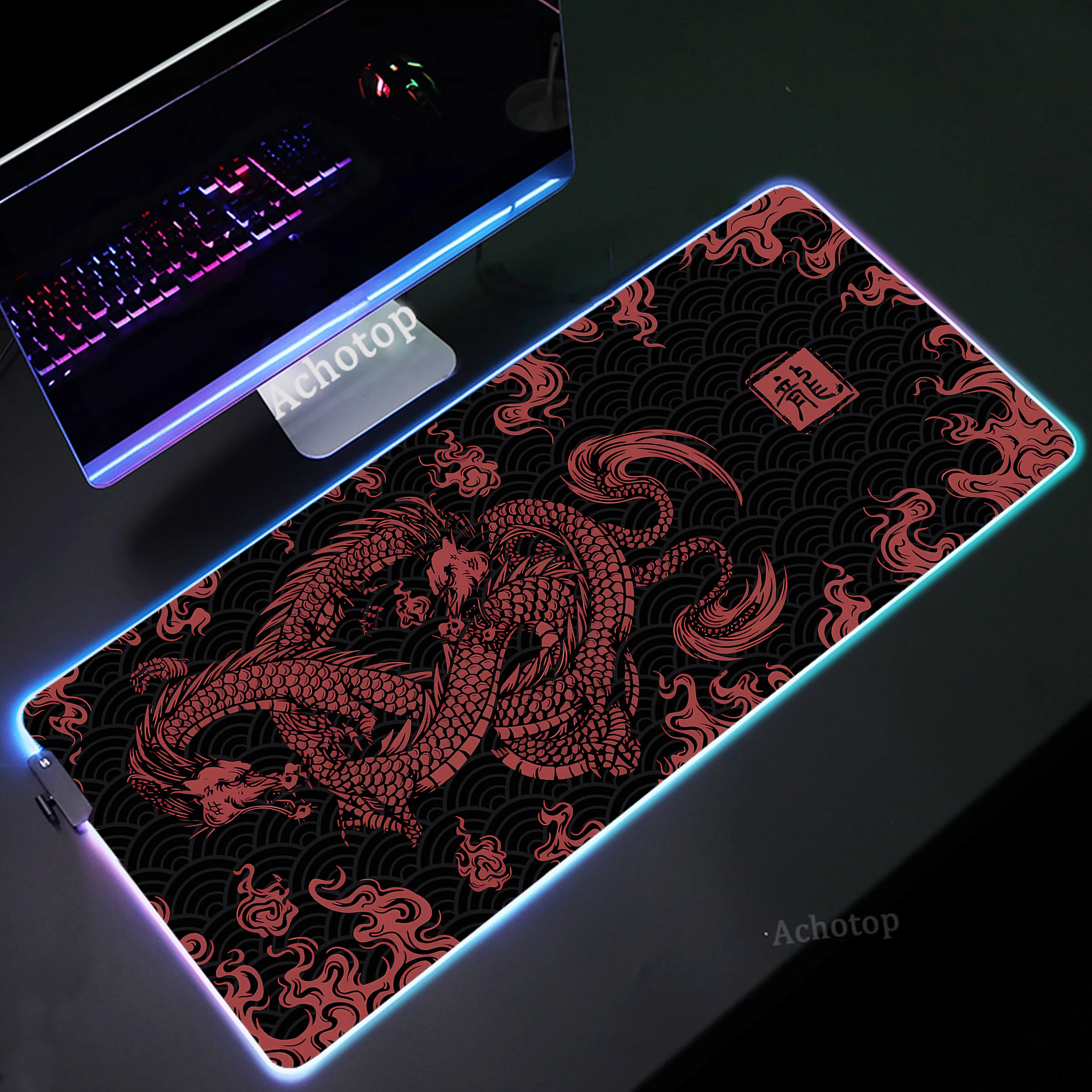 

RGB Backlight Mouse Pad XXL Dragon Gamer Mousepad Gaming Speed Desktop Pads Large LED Non-slip Mouse Mats Locking Edge Deskmat