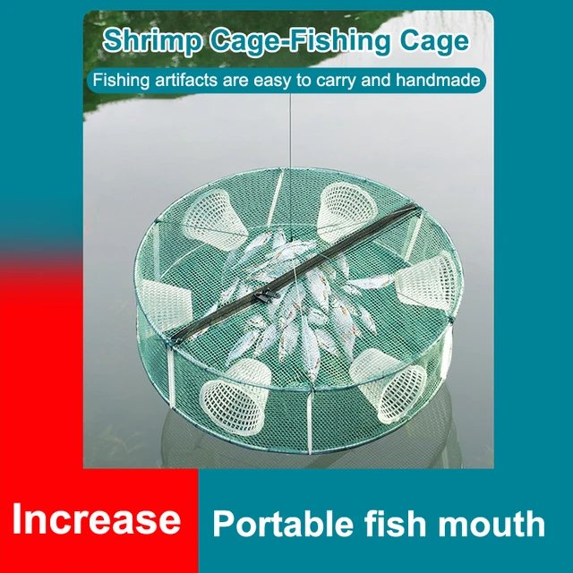 3/4 Holes Fish Shrimp Automatic Trap Crayfish Catcher Fish Network Baits Cast Mesh Trap 30/35cm Fishing Net Mesh Folded Round 2