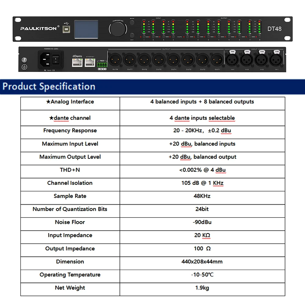 Paulkitson Professional Audio Processor 4 In 8 Out With Dante Network Dps Digital Audio Processor Fir Speaker Management System audio interface audio processor