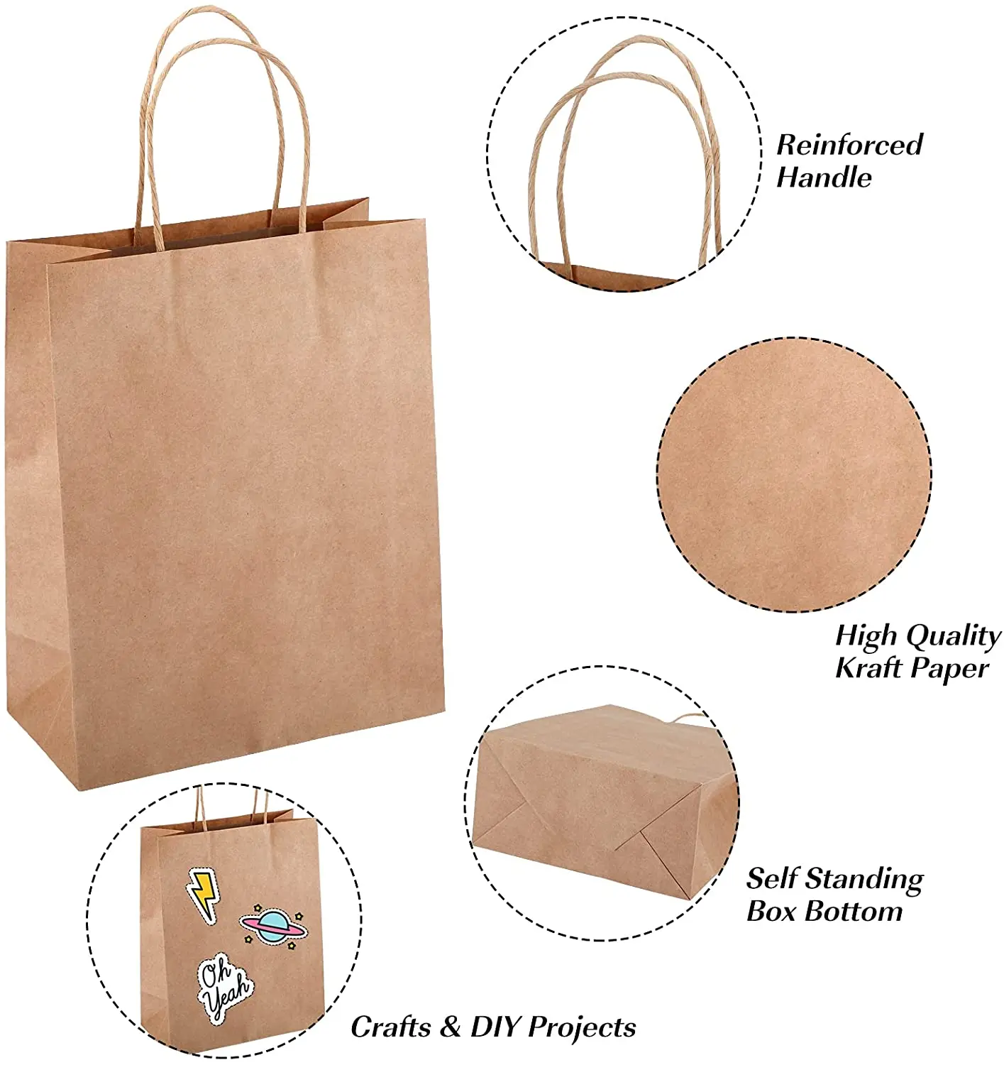  BagKraft Brown Paper Bags with Handles Mixed Size