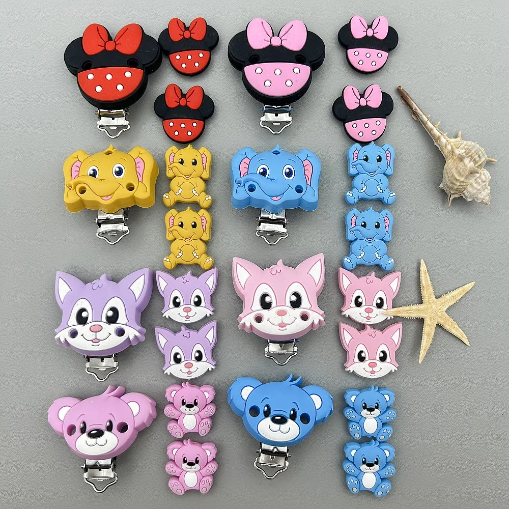 3PC Silicone Clips Beads Bracket Various for Baby Pacifier Chain Holder Accessories Care Teether DIY Nipple BPA Free Baby Gifts 1set silicone beads teether rodent food grade bpa free fox rabbit diy accessories set pacifier chain clips diy necklace baby toy