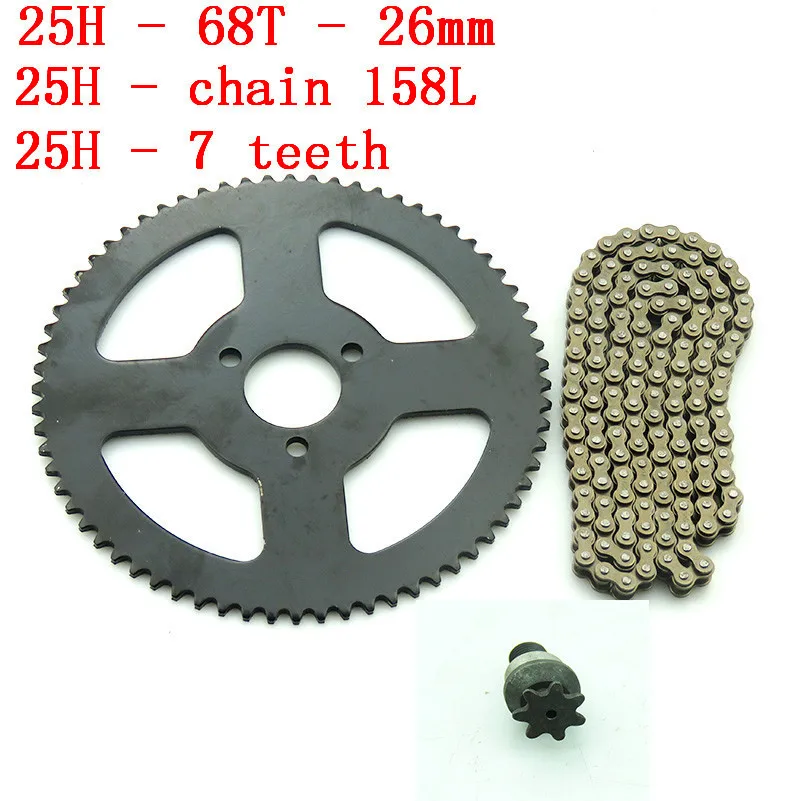 25H 158L with 68T tooth 26 mm rear sprocket 7T pinion For 47cc 49cc ATV Quad Mini Dirt Pocket Bikes Minimoto
