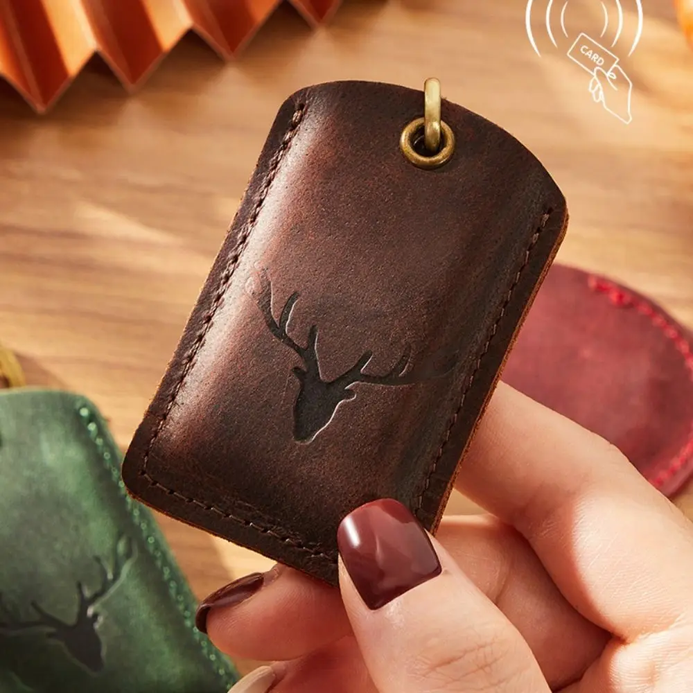 Leather Access Card Case Anti-lost Fingerprint-proof Card Holder Keychain Accessories Anti-fall Access Bag Universal