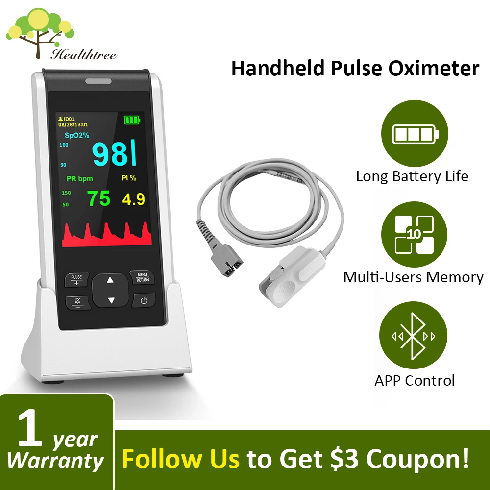 HealthTree Handheld Pulse Oximeter Bluetooth APP Control Oximetry Child